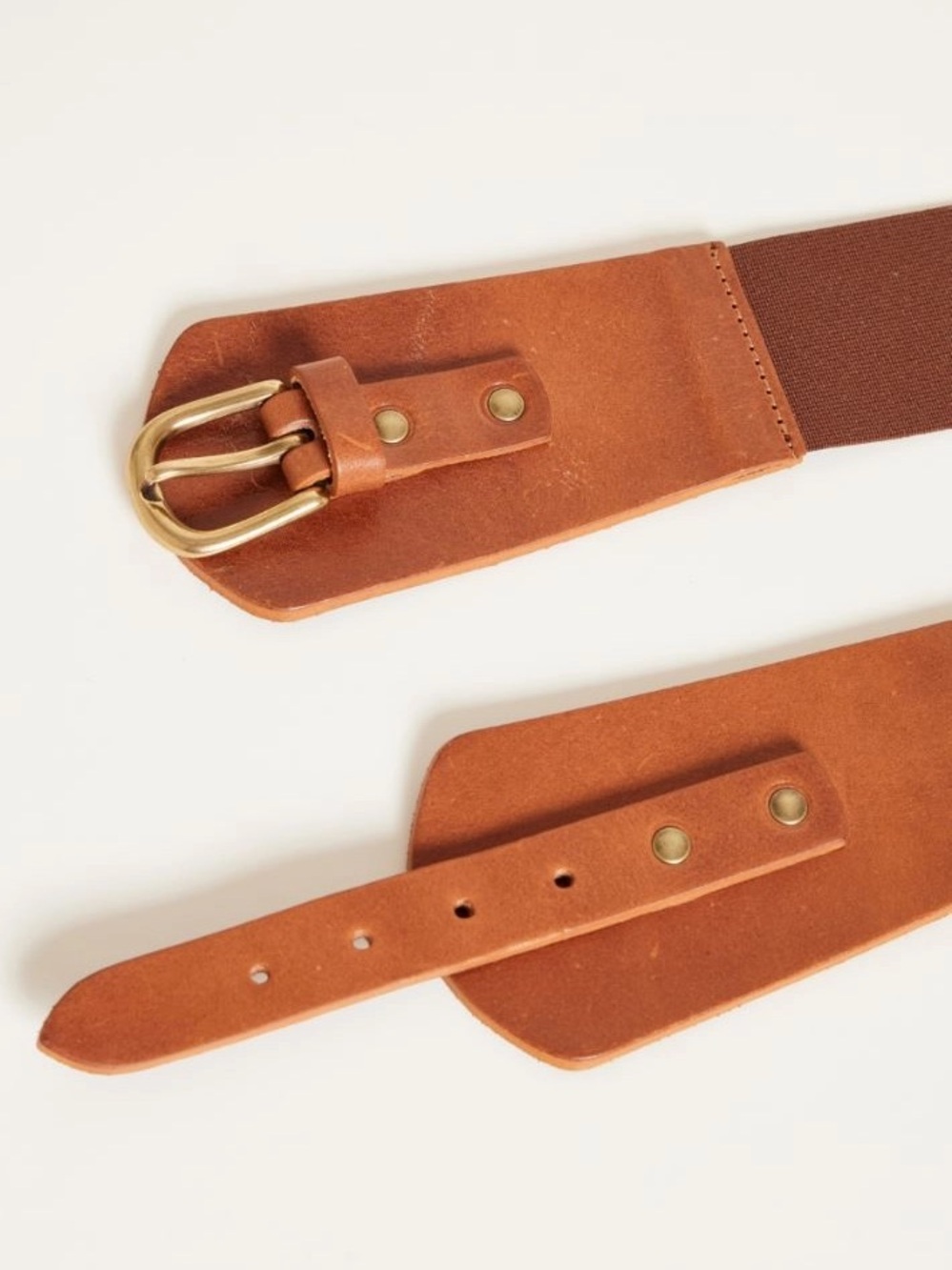 Intrend by Max Mara Shaped Wide Belt with Elastic Band Brown Sz: M - Picture 2 of 3